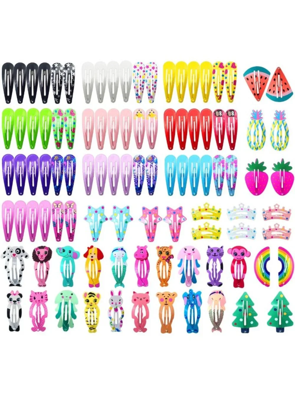 Colorful Hair Clips for Girls & Women - 100 Pcs Snap Barrettes for Kids & Teens